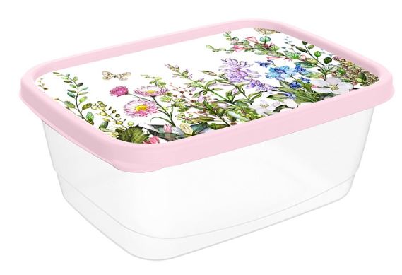 Контейнер для продуктов прямоугольный 0,85л с декором Цветущий луг (светло-розовый)